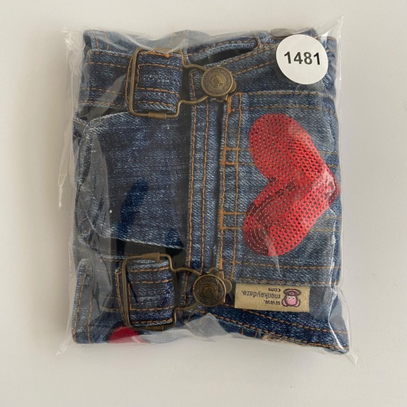 Monkey Daze Denim Overall Dog Dress Rock and Roll Heart Red Size M - Picture 9 of 9